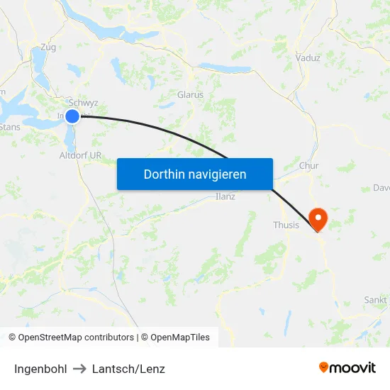 Ingenbohl to Lantsch/Lenz map