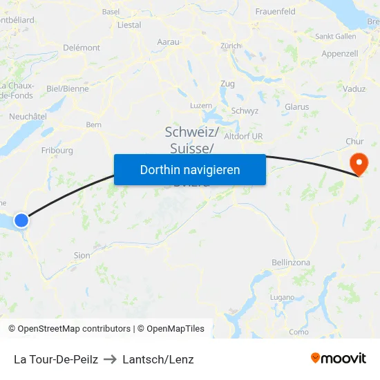 La Tour-De-Peilz to Lantsch/Lenz map