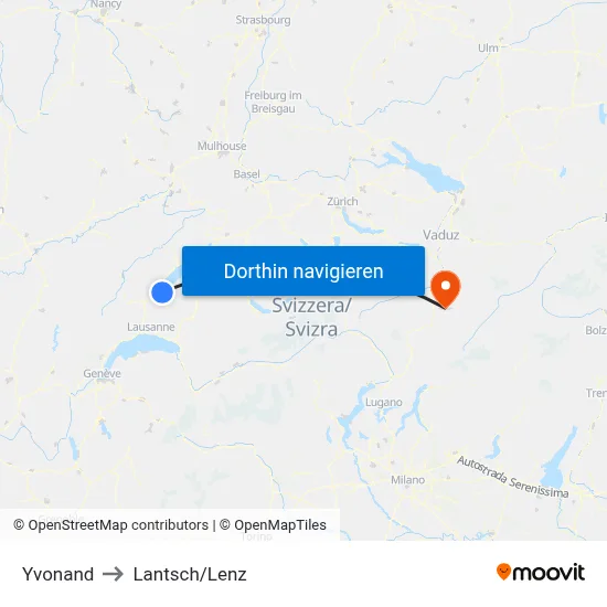Yvonand to Lantsch/Lenz map