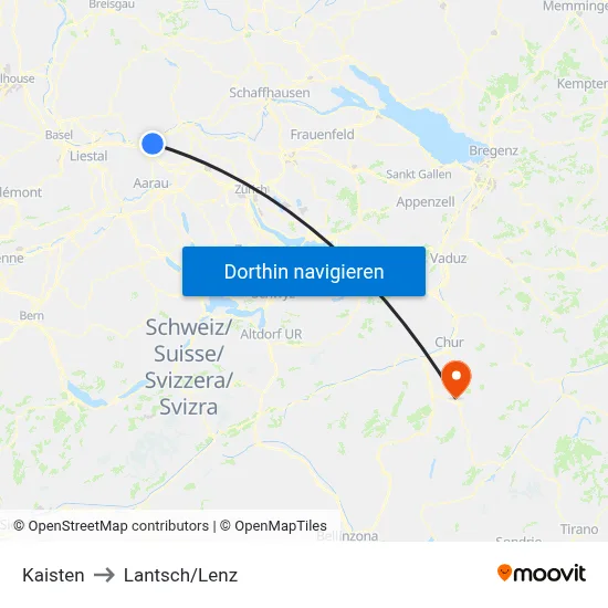 Kaisten to Lantsch/Lenz map