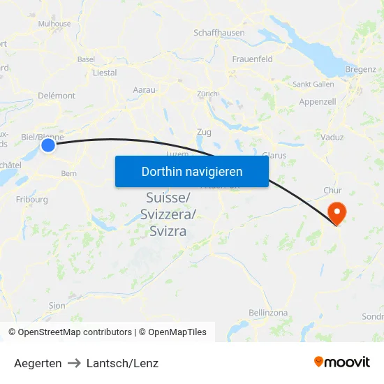 Aegerten to Lantsch/Lenz map
