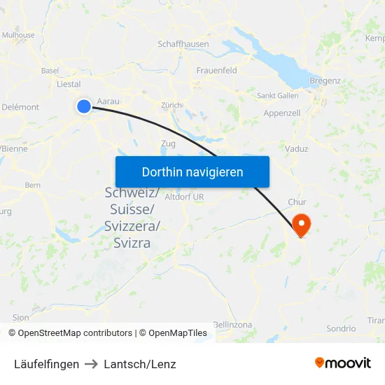 Läufelfingen to Lantsch/Lenz map