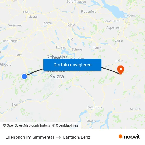 Erlenbach Im Simmental to Lantsch/Lenz map