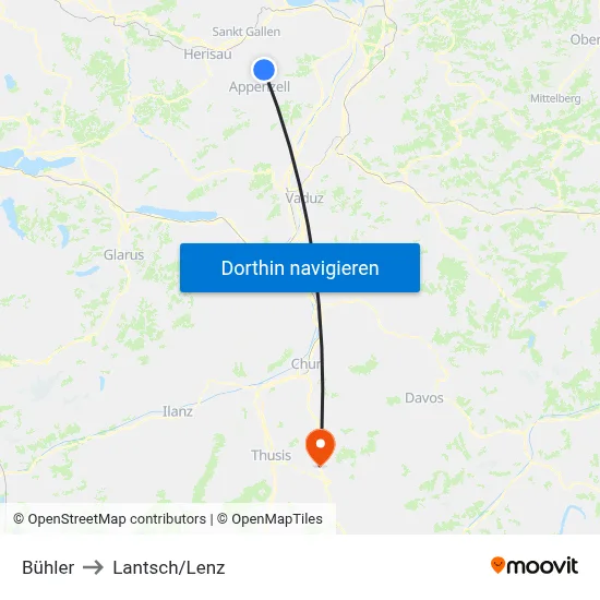 Bühler to Lantsch/Lenz map