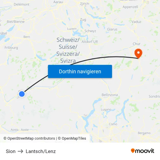 Sion to Lantsch/Lenz map