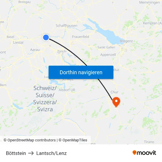 Böttstein to Lantsch/Lenz map