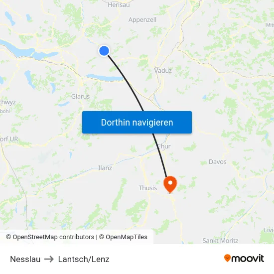 Nesslau to Lantsch/Lenz map