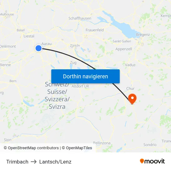 Trimbach to Lantsch/Lenz map
