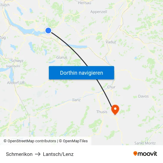 Schmerikon to Lantsch/Lenz map
