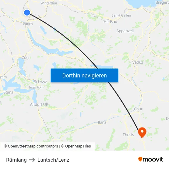 Rümlang to Lantsch/Lenz map