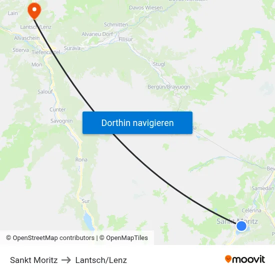 Sankt Moritz to Lantsch/Lenz map