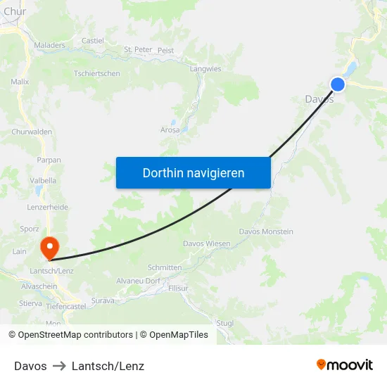 Davos to Lantsch/Lenz map