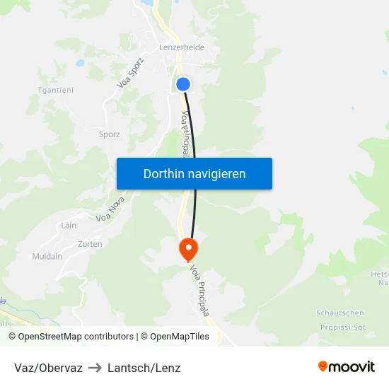Vaz/Obervaz to Lantsch/Lenz map