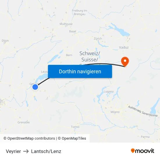 Veyrier to Lantsch/Lenz map