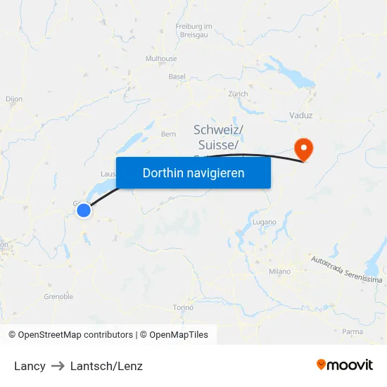 Lancy to Lantsch/Lenz map