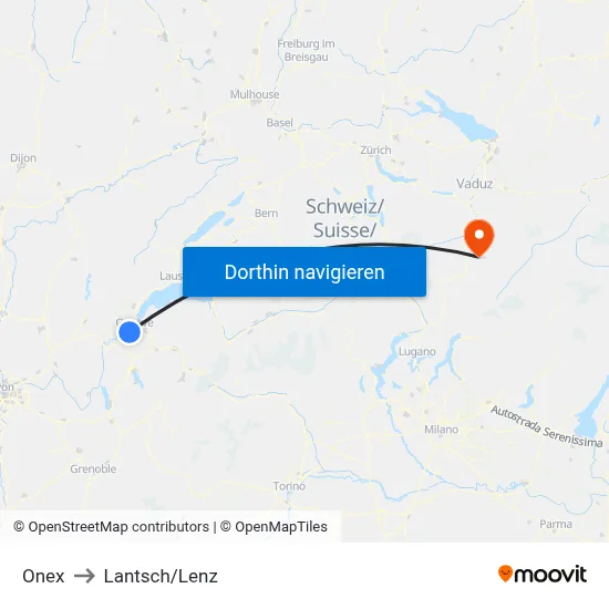 Onex to Lantsch/Lenz map