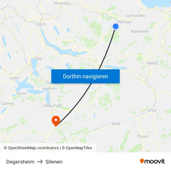 Degersheim to Silenen map