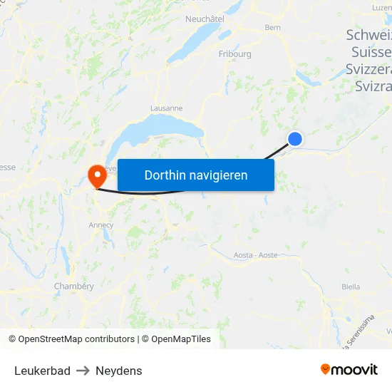 Leukerbad to Neydens map