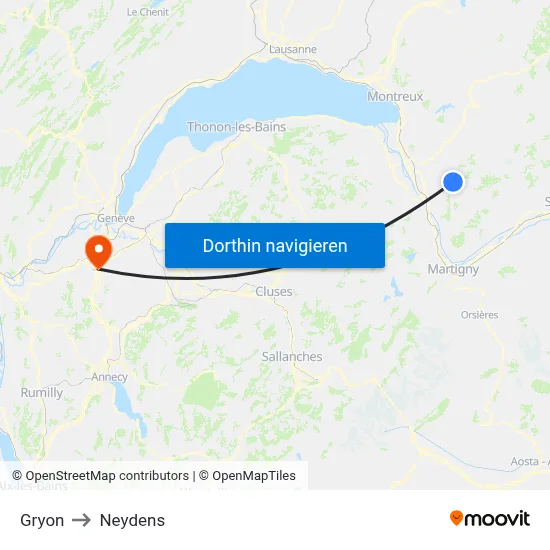 Gryon to Neydens map