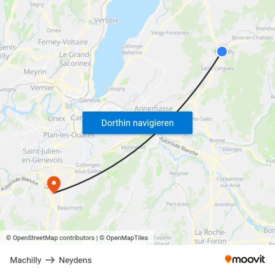 Machilly to Neydens map