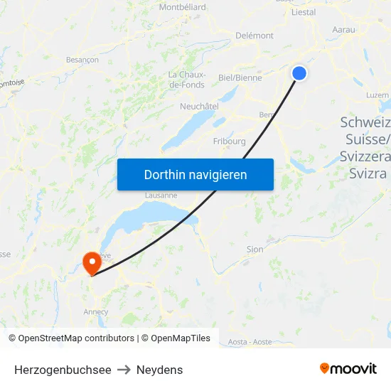 Herzogenbuchsee to Neydens map