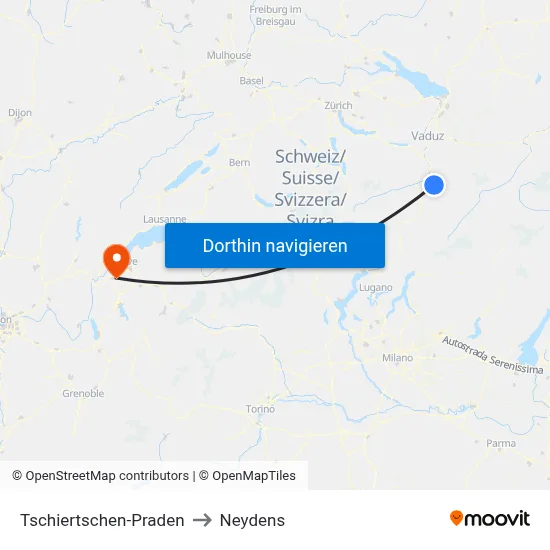 Tschiertschen-Praden to Neydens map