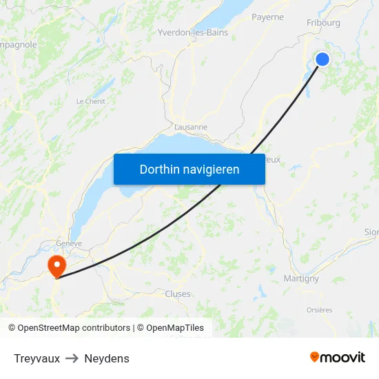 Treyvaux to Neydens map