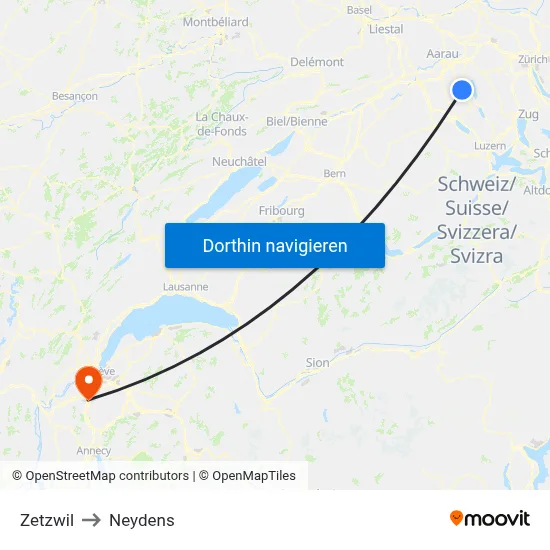 Zetzwil to Neydens map