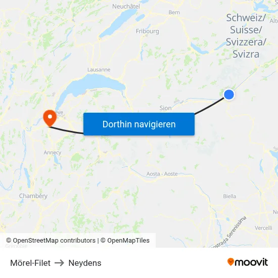 Mörel-Filet to Neydens map