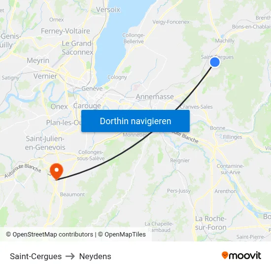 Saint-Cergues to Neydens map