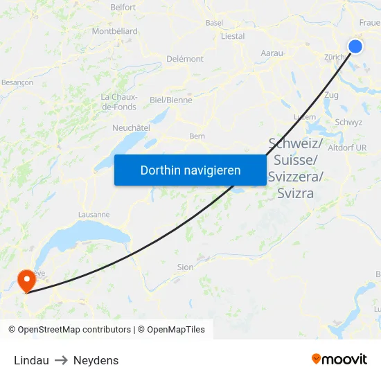 Lindau to Neydens map