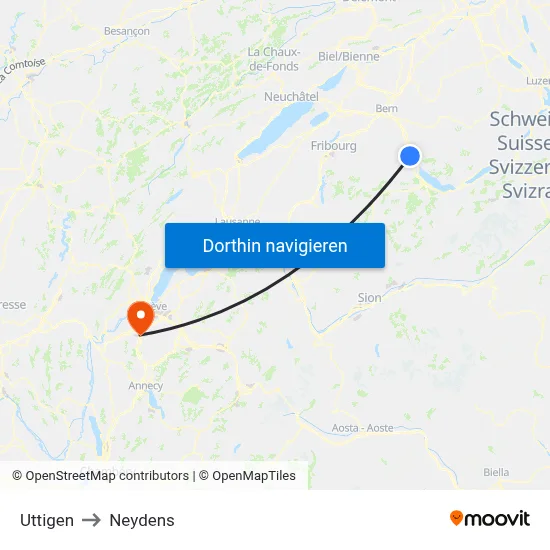 Uttigen to Neydens map