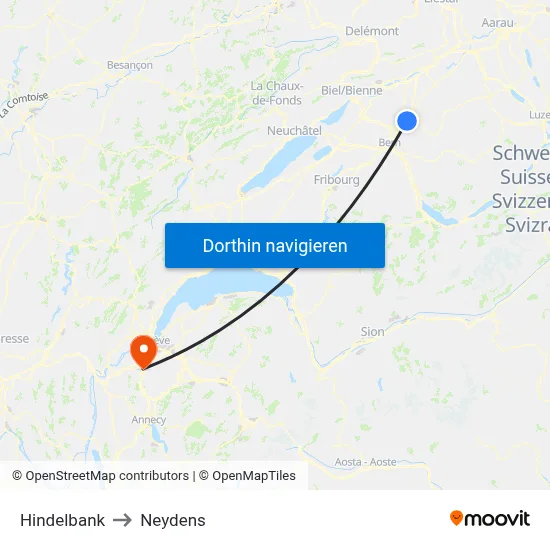 Hindelbank to Neydens map