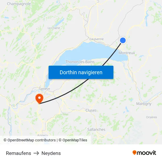 Remaufens to Neydens map