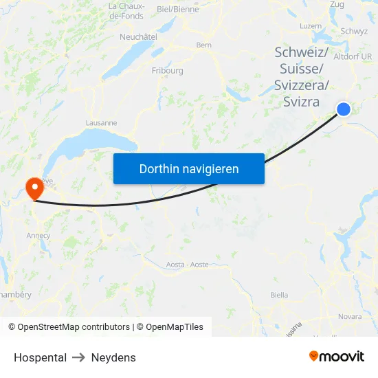 Hospental to Neydens map