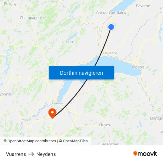 Vuarrens to Neydens map
