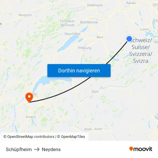 Schüpfheim to Neydens map