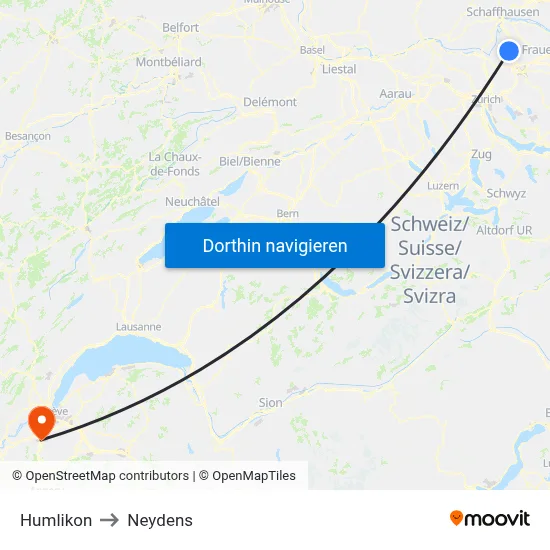 Humlikon to Neydens map