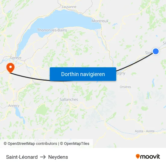 Saint-Léonard to Neydens map