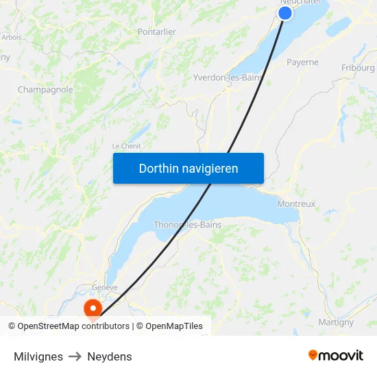 Milvignes to Neydens map
