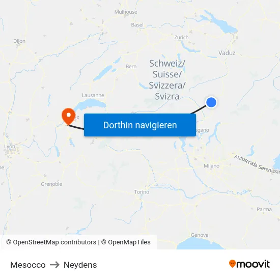 Mesocco to Neydens map