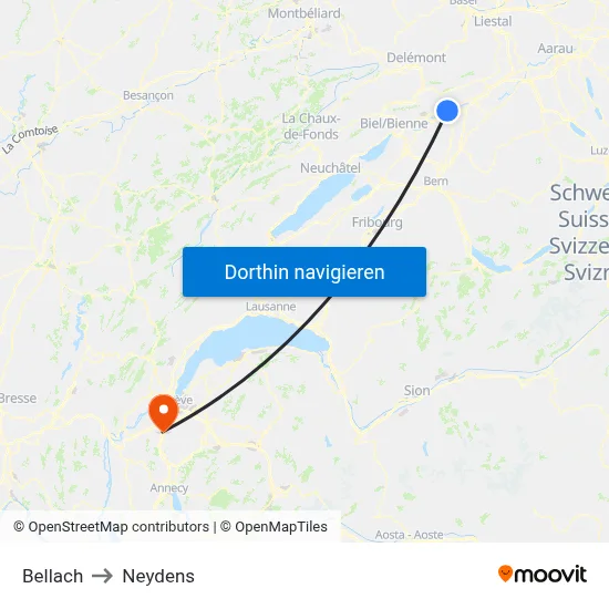 Bellach to Neydens map