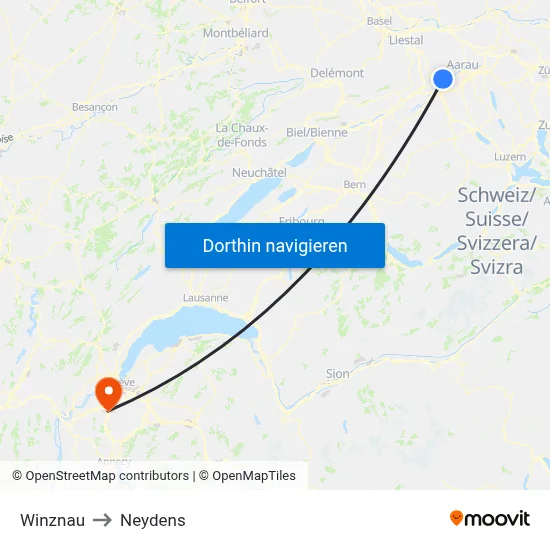 Winznau to Neydens map