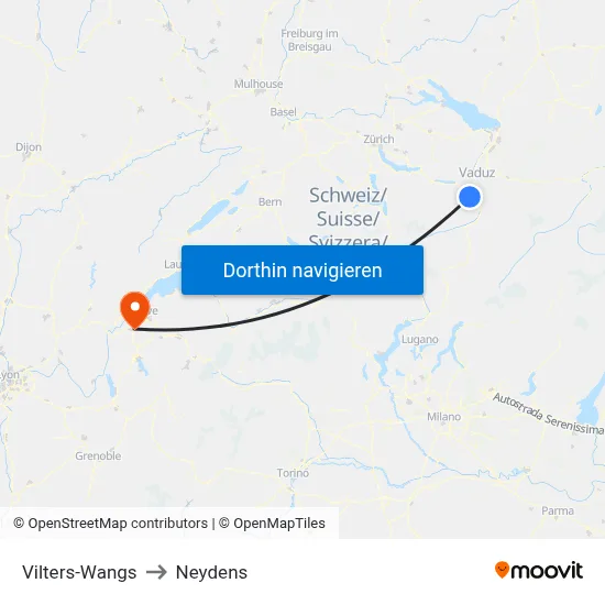 Vilters-Wangs to Neydens map