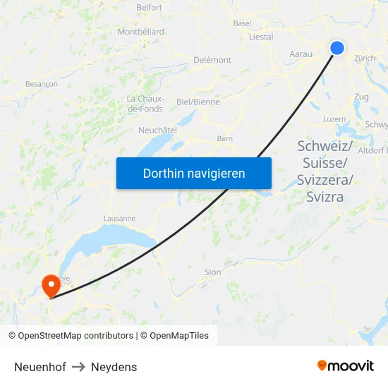Neuenhof to Neydens map