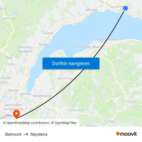 Belmont to Neydens map