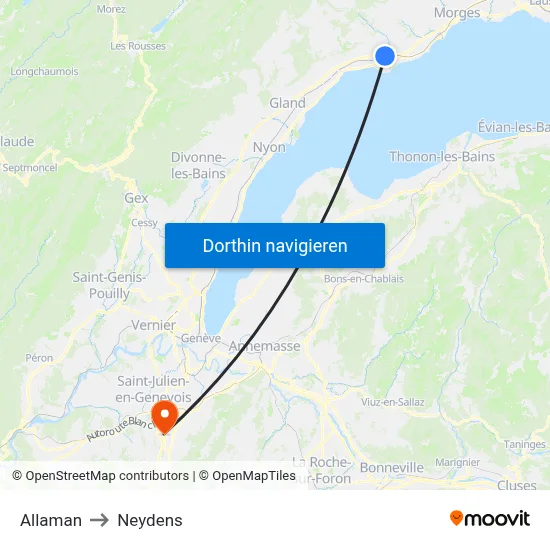 Allaman to Neydens map