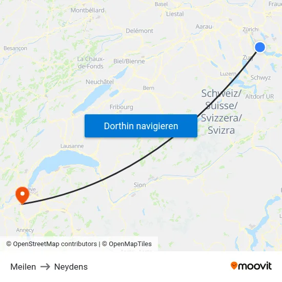 Meilen to Neydens map