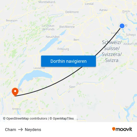 Cham to Neydens map