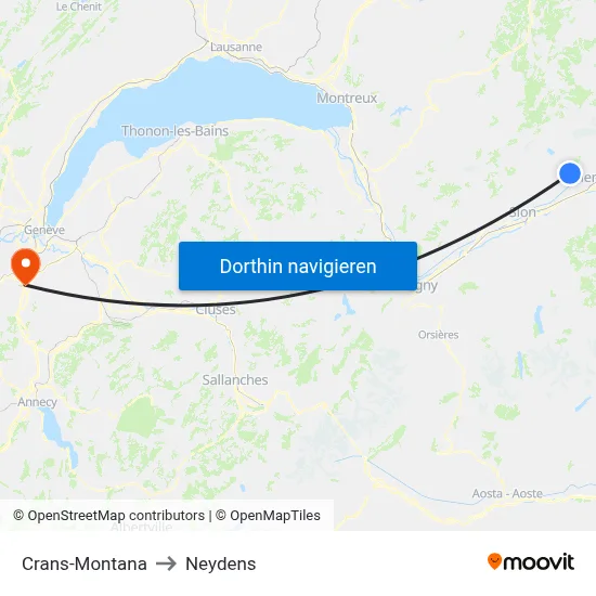 Crans-Montana to Neydens map